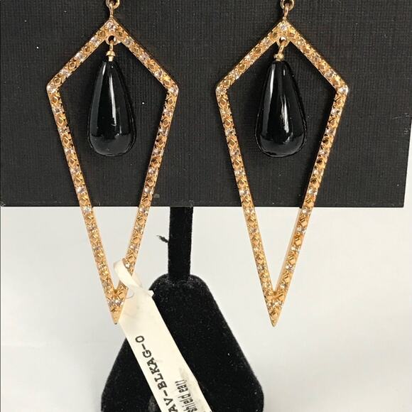 ELIZABETH and JAMES Northern Star Black Onyx Drop Crystal Chandalier EARRING NWT - Picture 2 of 5